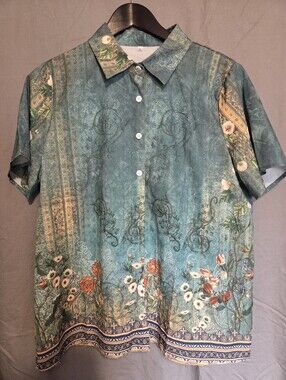 Teal Floral Short-Sleeve Button Shirt